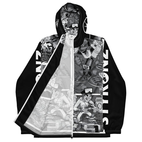 Men’s Graffiti Windbreaker Jacket – B&W Comic Stykonz 1 Hip - Hop Streetwear - Stykonz Graffiti Streetwear