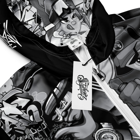 Men’s Graffiti Windbreaker Jacket – B&W Comic Stykonz 1 Hip - Hop Streetwear - Stykonz Graffiti Streetwear