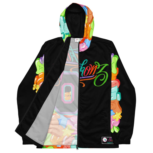 Men’s Graffiti Windbreaker Jacket – Candy on Black Hip - Hop Streetwear | Stykonz™ - Stykonz Graffiti Streetwear