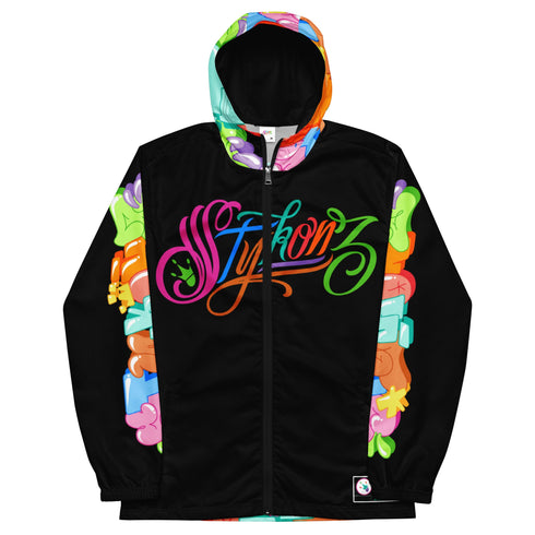 Men’s Graffiti Windbreaker Jacket – Candy on Black Hip - Hop Streetwear | Stykonz™ - Stykonz Graffiti Streetwear