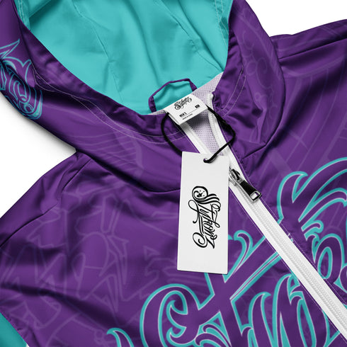Men’s Graffiti Windbreaker Jacket – Candy Turquoise Script Hip - Hop Streetwear | Stykonz™ - Stykonz Graffiti Streetwear