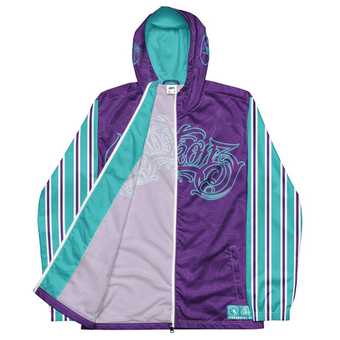 Men’s Graffiti Windbreaker Jacket – Candy Turquoise Script Hip - Hop Streetwear | Stykonz™ - Stykonz Graffiti Streetwear