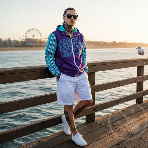 Men’s Graffiti Windbreaker Jacket – Candy Turquoise Script Hip - Hop Streetwear | Stykonz™ - Stykonz Graffiti Streetwear