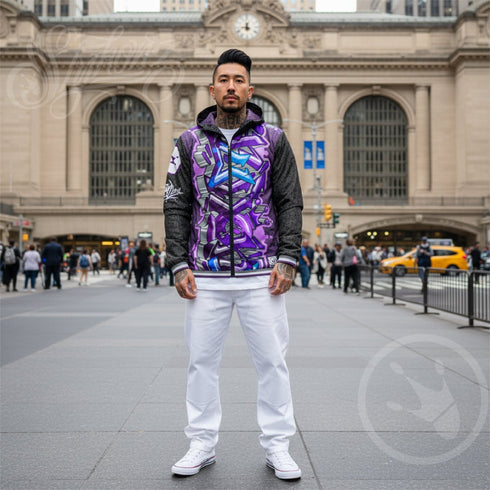 Men’s Graffiti Windbreaker Jacket – Stykonz Purple Wildstyle Hip - Hop Streetwear | Stykonz™ - Stykonz Graffiti Streetwear