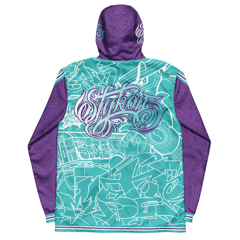 Men’s Graffiti Windbreaker Jacket – Turquoise Mix Script Hip - Hop Streetwear | Stykonz™ - Stykonz Graffiti Streetwear