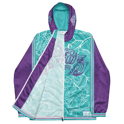 Men’s Graffiti Windbreaker Jacket – Turquoise Mix Script Hip - Hop Streetwear | Stykonz™ - Stykonz Graffiti Streetwear