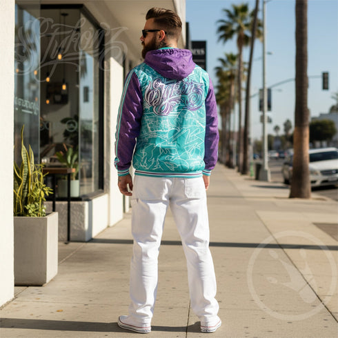 Men’s Graffiti Windbreaker Jacket – Turquoise Mix Script Hip - Hop Streetwear | Stykonz™ - Stykonz Graffiti Streetwear