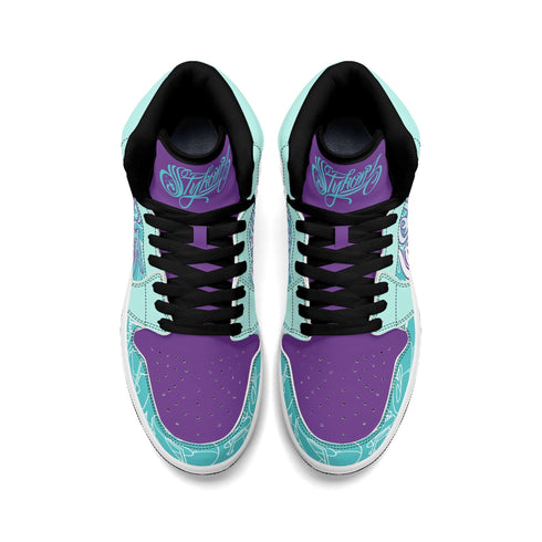 Metari 6T7 High Top Snekonz feat Stykonz Turquoise Mix Script | Hip Hop Streetwear Kicks - Stykonz Graffiti Streetwear
