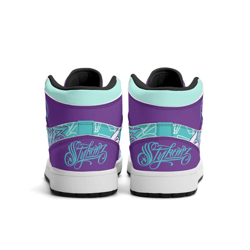 Metari 6T7 High Top Snekonz feat Stykonz Turquoise Mix Script | Hip Hop Streetwear Kicks - Stykonz Graffiti Streetwear