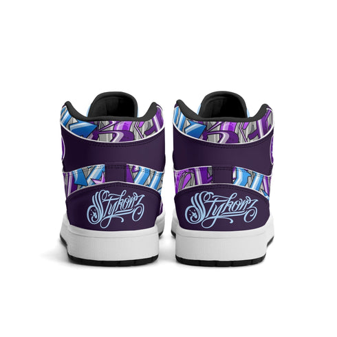 Metari 6T7 High Top Snekonz – Purple Wildstyle | Hip - Hop Streetwear Kicks - Stykonz Graffiti Streetwear