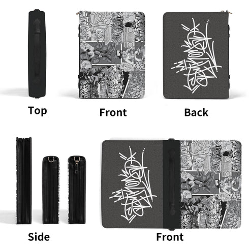 Top - Grain PU Leather Book Case Folder With Pocket no Strap - Stykonz BW Comic - Stykonz Graffiti Streetwear