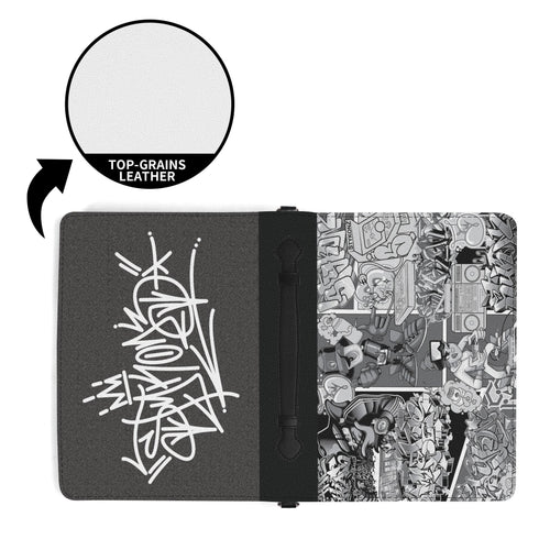 Top - Grain PU Leather Book Case Folder With Pocket no Strap - Stykonz BW Comic - Stykonz Graffiti Streetwear