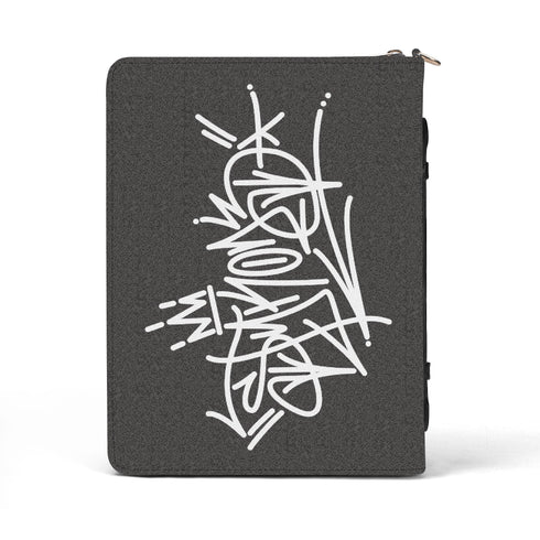 Top - Grain PU Leather Book Case Folder With Pocket no Strap - Stykonz BW Comic - Stykonz Graffiti Streetwear