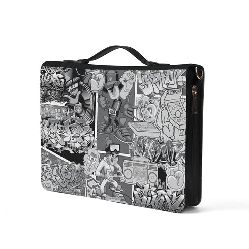 Top - Grain PU Leather Book Case Folder With Pocket no Strap - Stykonz BW Comic - Stykonz Graffiti Streetwear