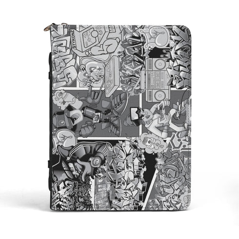 Top - Grain PU Leather Book Case Folder With Pocket no Strap - Stykonz BW Comic - Stykonz Graffiti Streetwear