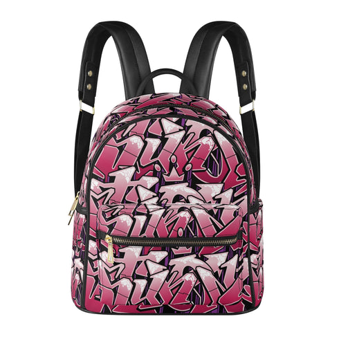 Trendy Midi PU Leather Backpack Black Cherry Graffiti - Stykonz Graffiti Streetwear