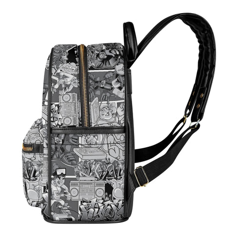 Trendy Midi PU Leather Backpack feat BW Comic Stykonz Graffiti - Stykonz Graffiti Streetwear
