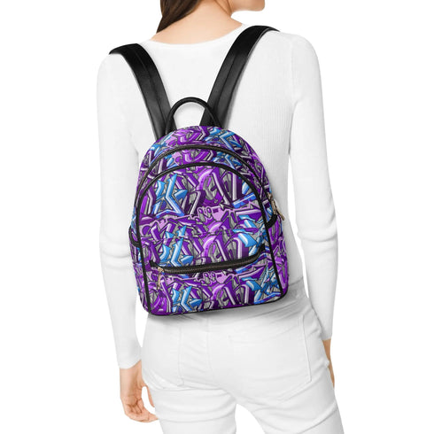 Trendy Midi PU Leather Backpack feat Purple Wildstyle Graffiti - Stykonz Graffiti Streetwear