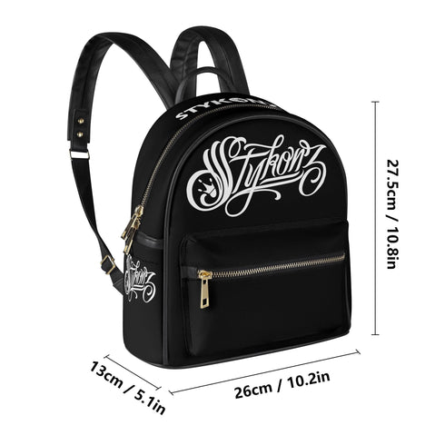 Trendy Midi PU Leather Backpack feat Scriptkonz Stykonz Graffiti BW - Stykonz Graffiti Streetwear
