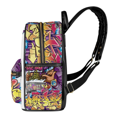 Trendy Midi PU Leather Backpack feat The Train Master Graffiti - Stykonz Graffiti Streetwear