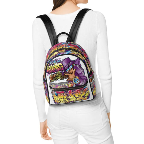 Trendy Midi PU Leather Backpack feat The Train Master Graffiti - Stykonz Graffiti Streetwear