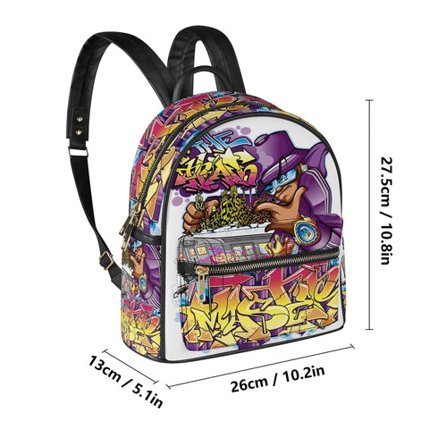 Trendy Midi PU Leather Backpack feat The Train Master Graffiti - Stykonz Graffiti Streetwear