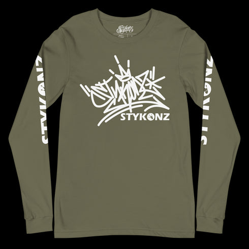 Men's Graffiti Long Sleeve Tee White Stykonz Tag | Hip-Hop Streetwear Tee
