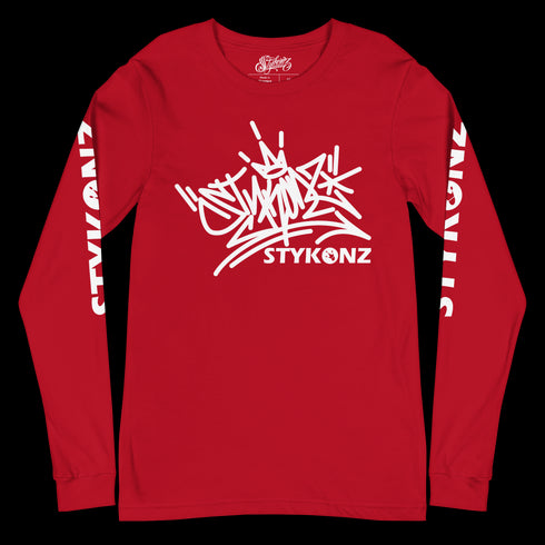 Men's Graffiti Long Sleeve Tee White Stykonz Tag | Hip-Hop Streetwear Tee