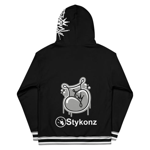 Women’s Graffiti AOP Hoodie – Black and White Scriptkonz | Hip - Hop Streetwear Hoodie - Stykonz Graffiti Streetwear