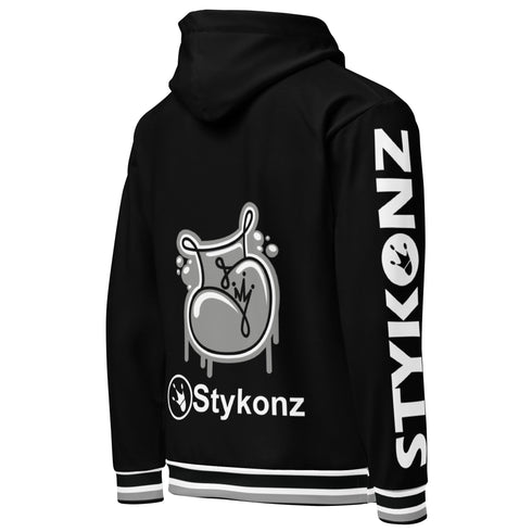 Women’s Graffiti AOP Hoodie – Black and White Scriptkonz | Hip - Hop Streetwear Hoodie - Stykonz Graffiti Streetwear