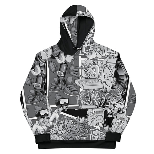Women’s Graffiti AOP Hoodie – B&W Comic Stykonz 1 | Hip - Hop Streetwear Hoodie - Stykonz Graffiti Streetwear