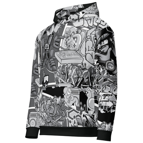 Women’s Graffiti AOP Hoodie – B&W Comic Stykonz 1 | Hip - Hop Streetwear Hoodie - Stykonz Graffiti Streetwear