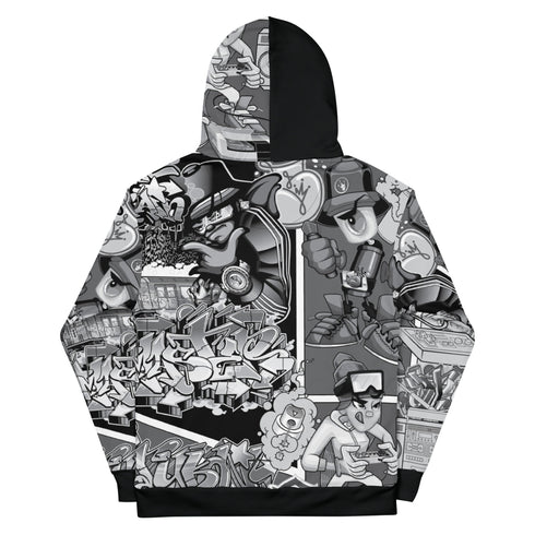 Women’s Graffiti AOP Hoodie – B&W Comic Stykonz 1 | Hip - Hop Streetwear Hoodie - Stykonz Graffiti Streetwear