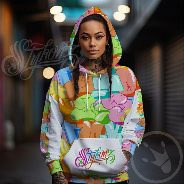 Women’s Graffiti AOP Hoodie – Candy Scriptkonz | Hip - Hop Streetwear Hoodie - Stykonz Graffiti Streetwear