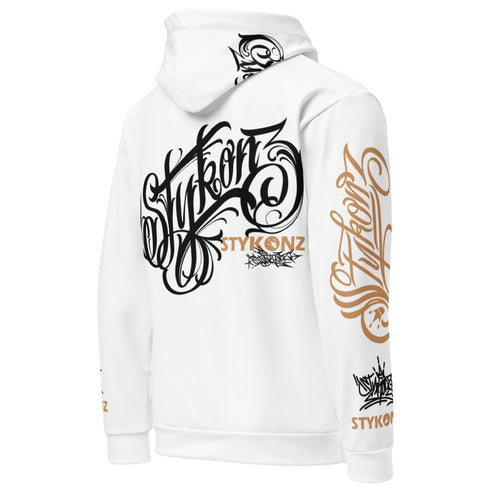 Women’s Graffiti AOP Hoodie – Gold & Black All Out Scriptkonz Tagz | Hip - Hop Streetwear Hoodie - Stykonz Graffiti Streetwear
