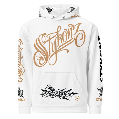 Women’s Graffiti AOP Hoodie – Gold & Black All Out Scriptkonz Tagz | Hip - Hop Streetwear Hoodie - Stykonz Graffiti Streetwear