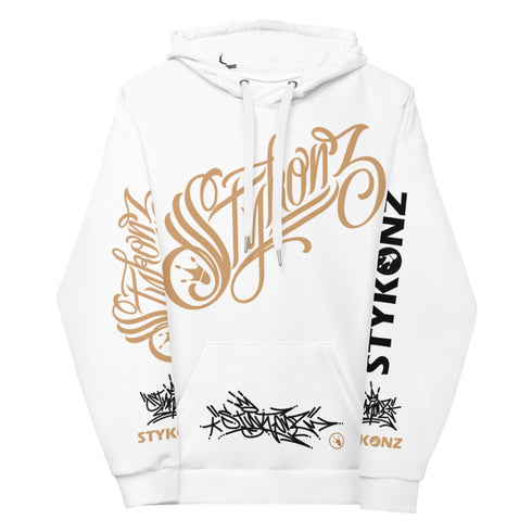 Women’s Graffiti AOP Hoodie – Gold & Black All Out Scriptkonz Tagz | Hip - Hop Streetwear Hoodie - Stykonz Graffiti Streetwear