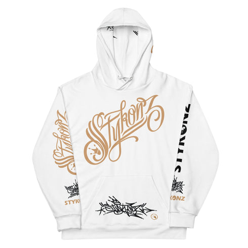 Women’s Graffiti AOP Hoodie – Gold & Black All Out Scriptkonz Tagz | Hip - Hop Streetwear Hoodie - Stykonz Graffiti Streetwear