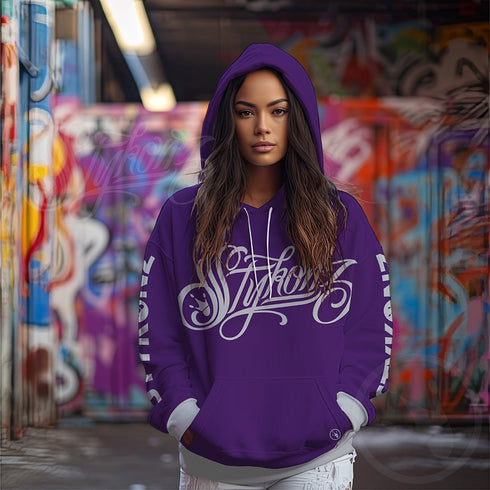 Women’s Graffiti AOP Hoodie – Purple Scriptkonz | Hip - Hop Streetwear Hoodie - Stykonz Graffiti Streetwear