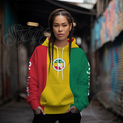 Women’s Graffiti AOP Hoodie – Rasta S - Kingz Crown Calli - Graff | Hip - Hop Streetwear Hoodie - Stykonz Graffiti Streetwear
