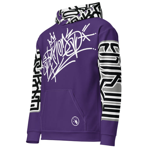 Women’s Graffiti AOP Hoodie – Stykonz Purple Style Master Tag | Hip - Hop Streetwear Hoodie - Stykonz Graffiti Streetwear
