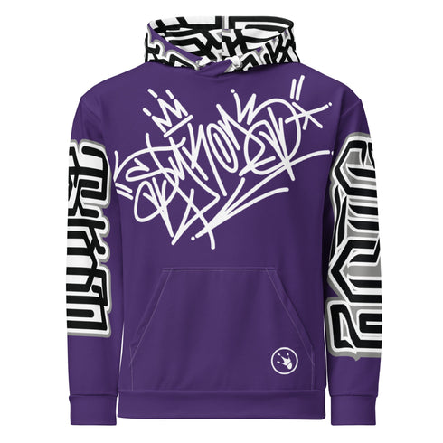 Women’s Graffiti AOP Hoodie – Stykonz Purple Style Master Tag | Hip - Hop Streetwear Hoodie - Stykonz Graffiti Streetwear