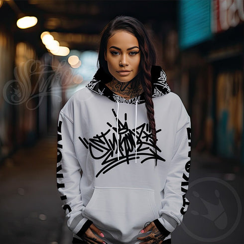 Women’s Graffiti AOP Hoodie – Stykonz S - Kingz Bubble Throwup | Hip - Hop Streetwear Hoodie - Stykonz Graffiti Streetwear