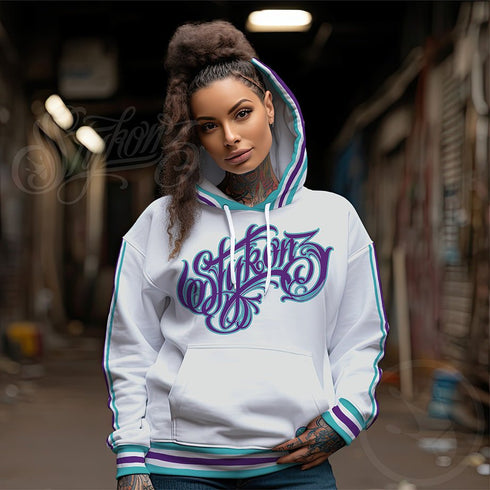 Women’s Graffiti AOP Hoodie – Stykonz Turquoise Script | Hip - Hop Streetwear Hoodie - Stykonz Graffiti Streetwear