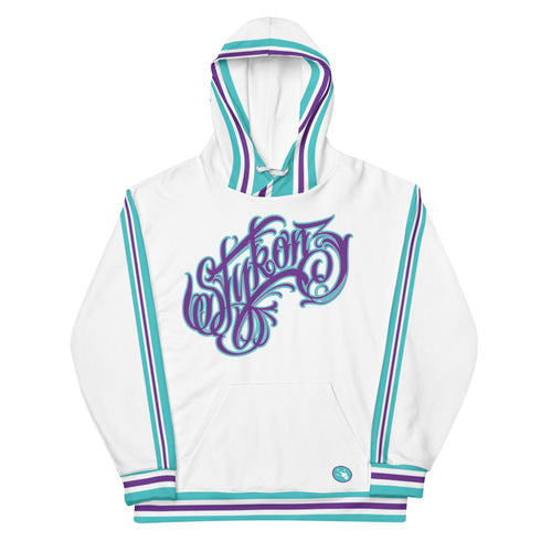Women’s Graffiti AOP Hoodie – Stykonz Turquoise Script | Hip - Hop Streetwear Hoodie - Stykonz Graffiti Streetwear