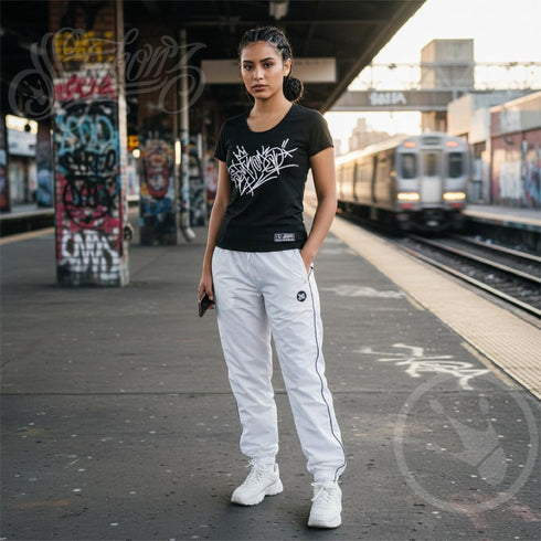 Women's Graffiti Athletic T-shirt feat Black Style Master Tag - Stykonz Graffiti Streetwear
