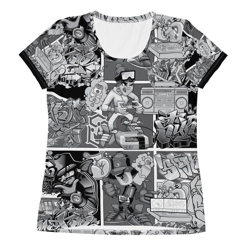 Women's Graffiti Athletic T-shirt feat B&W Comic Stykonz 1 - Stykonz Graffiti Streetwear