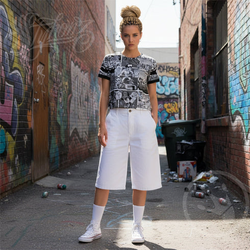 Women's Graffiti Athletic T-shirt feat B&W Comic Stykonz 1 - Stykonz Graffiti Streetwear