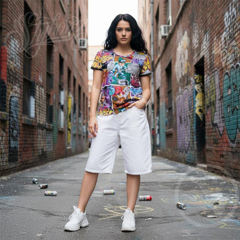 Women's Graffiti Athletic T-shirt feat Comic Stykonz 1 - Stykonz Graffiti Streetwear
