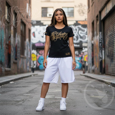 Women's Graffiti Athletic T-shirt feat Gold Scriptkonz - Stykonz Graffiti Streetwear